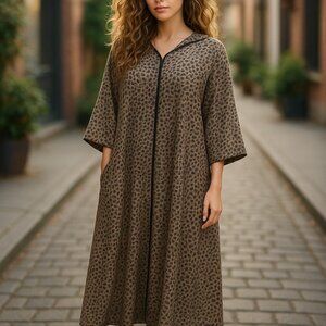 VINTAGE HANDMADE MOROCCO Kaftan Hooded Dress XL 1X 2X Leopard Abaya Robe House